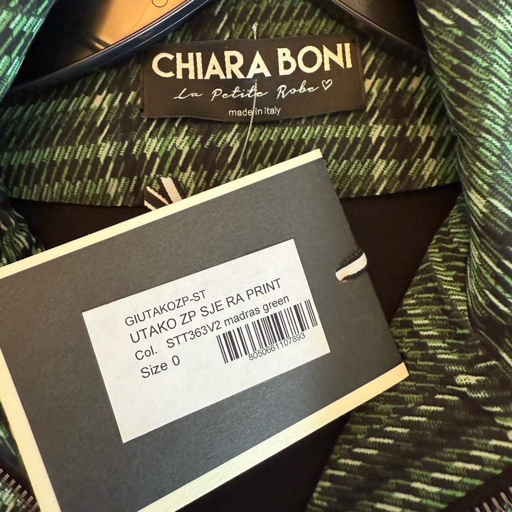 Chiara Boni Utaki Green Plaid Zip-Front Track Jacket Black Accent NWT Size 0 - Picture 9 of 14